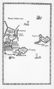 Mapa Laputy, Balnibari, Luggnaggu, Glubbdubdrib a Japonska, ilustrace z prvního vydání "Gulliverových cest" Jonathana Swifta, 1726 (tisk)